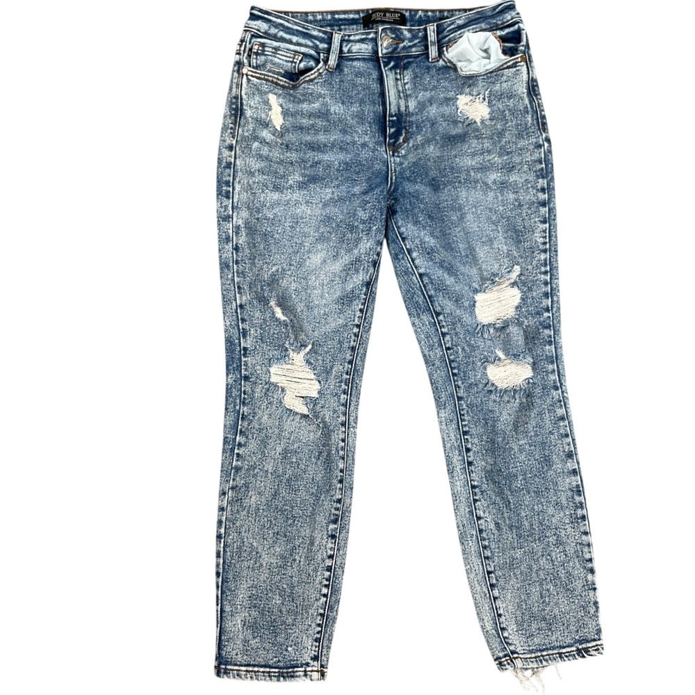 Judy Blue LA Jeans Women 9/29 Blue Acid Wash Boyfriend Fit Distressed Stretch‎